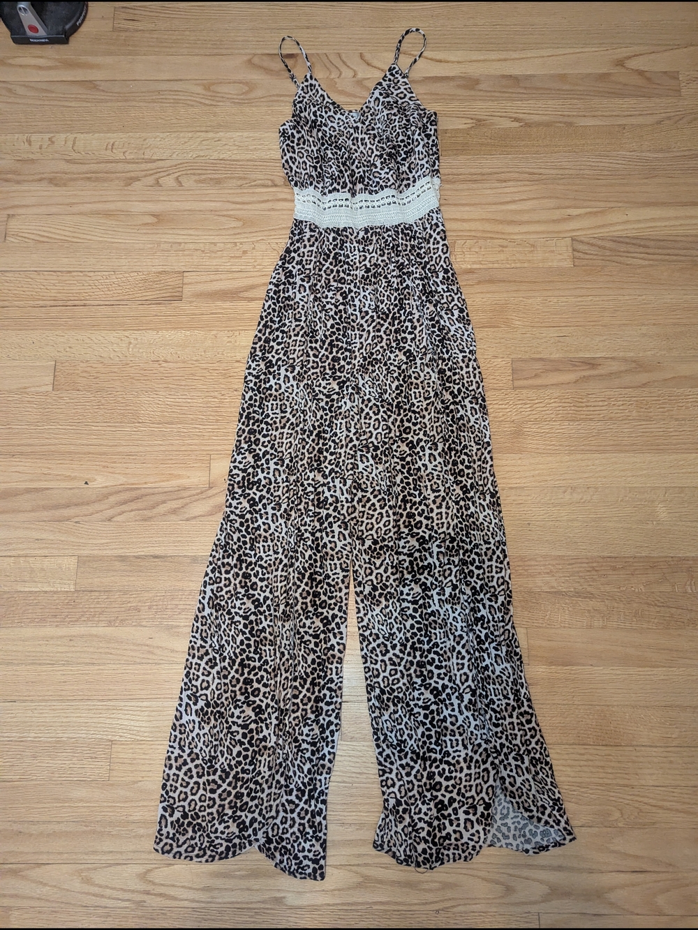 Leopard Print Wide-Leg Jumpsuit with Lace Waistband